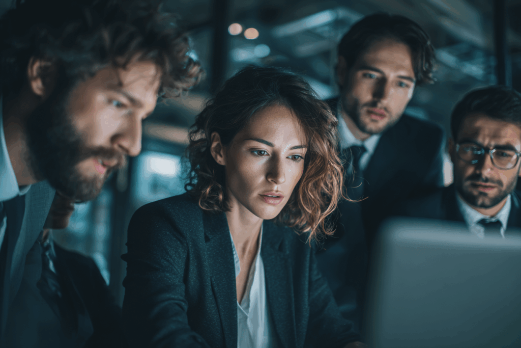 Команда специалистов анализирует фишинг-письмо на экране ноутбука для повышения кибербезопасности